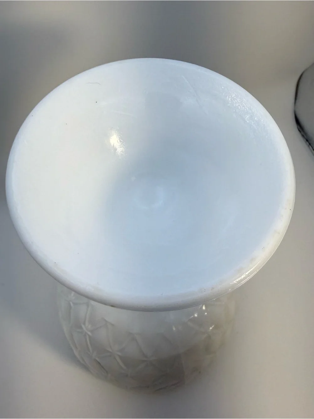 Vintage Milk Glass Compote Candy Pedestal Dish Quilted Duette Pattern 9” Cottage